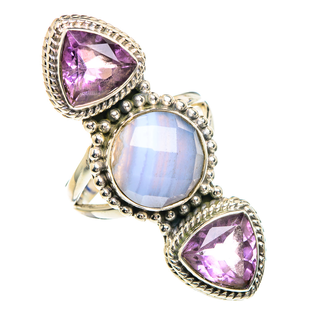 Blue Lace Agate Rings handcrafted by Anasilvercos - RING89896