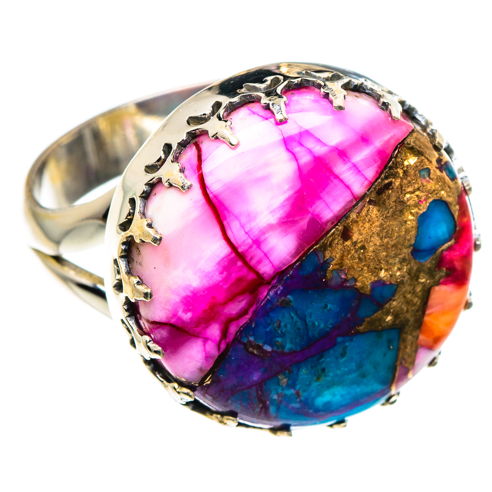 Kingman Pink Dahlia Turquoise Rings handcrafted by Anasilvercos - RING90022