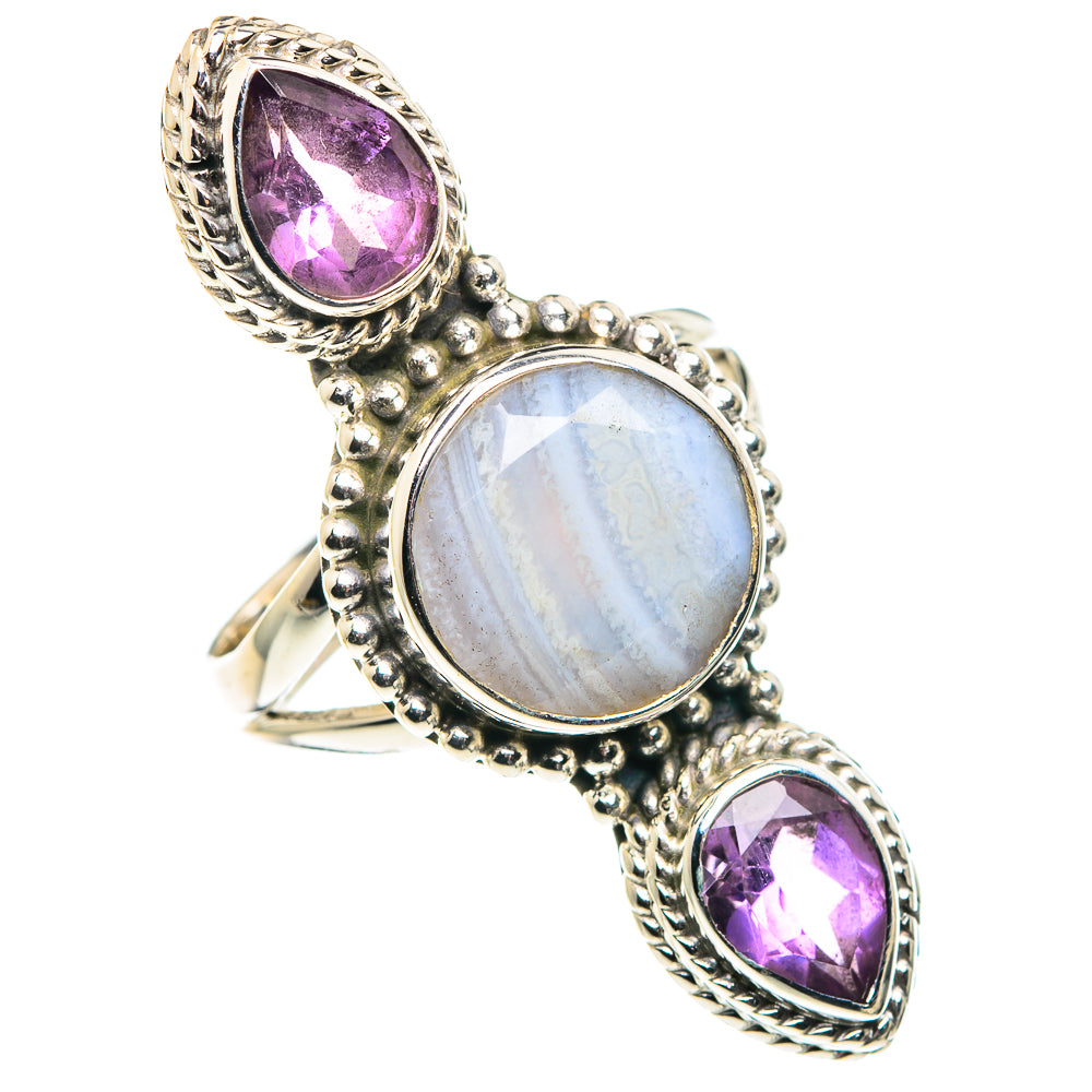 Blue Lace Agate Rings handcrafted by Anasilvercos - RING90266