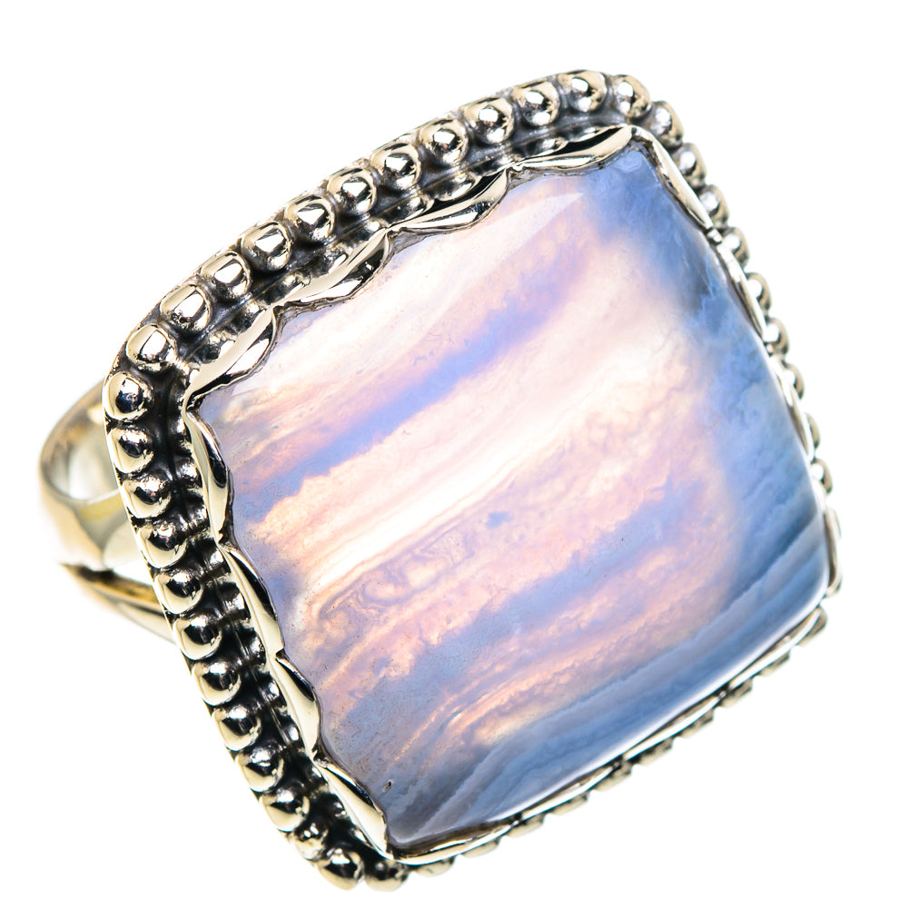 Blue Lace Agate Rings handcrafted by Anasilvercos - RING90269