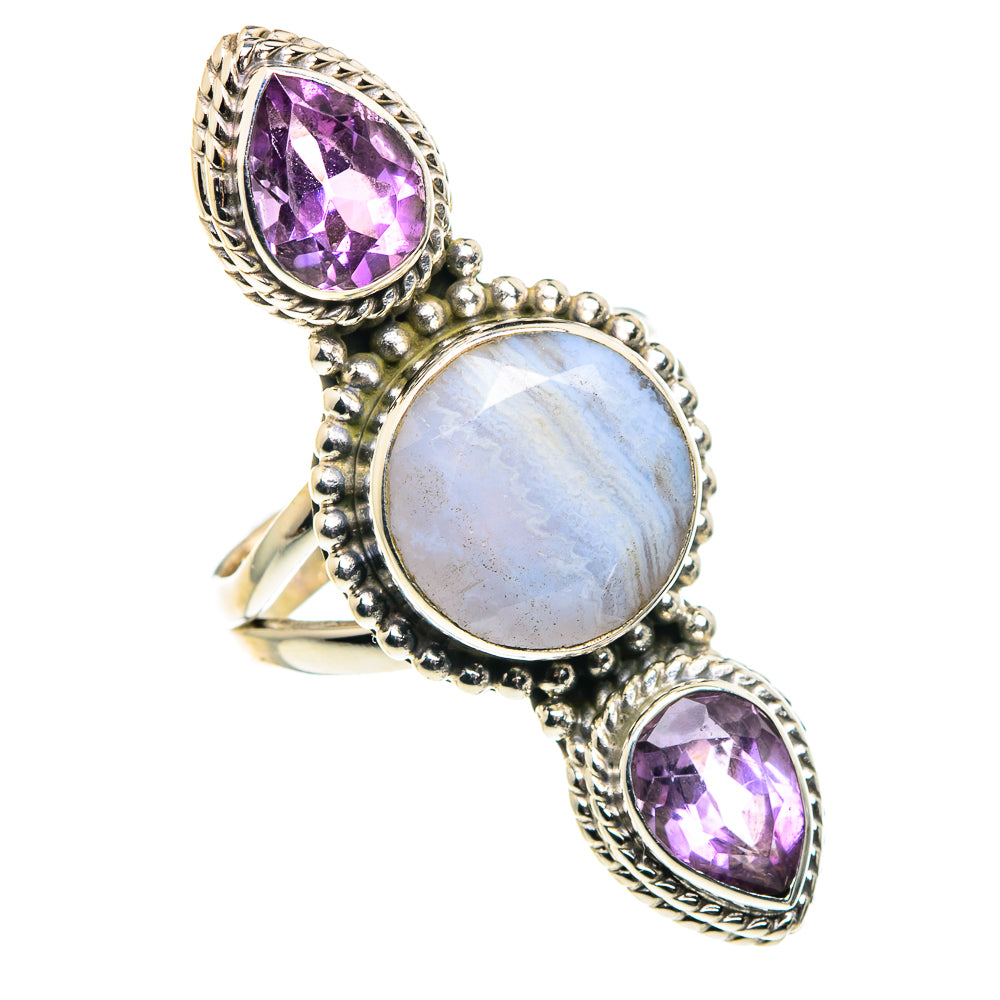 Blue Lace Agate Rings handcrafted by Anasilvercos - RING90301