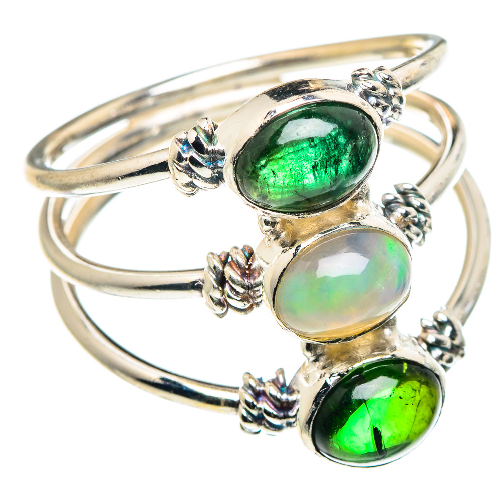Ethiopian Opal, Green Tourmaline Rings handcrafted by Anasilvercos - RING90344