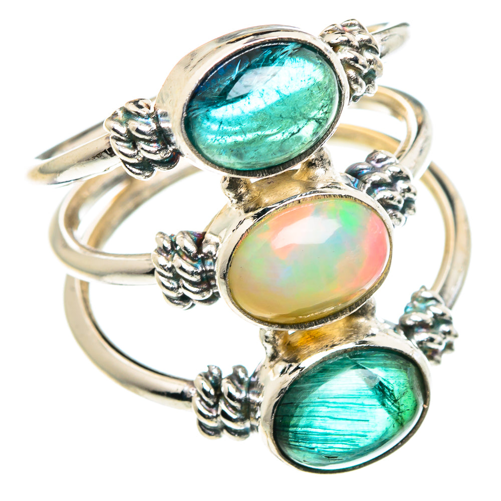 Ethiopian Opal, Green Tourmaline Rings handcrafted by Anasilvercos - RING90374