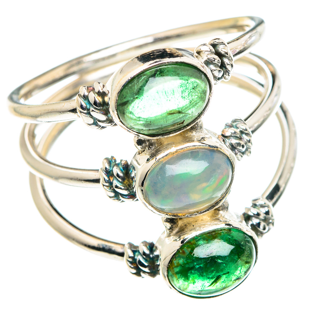 Ethiopian Opal, Green Tourmaline Rings handcrafted by Anasilvercos - RING90401