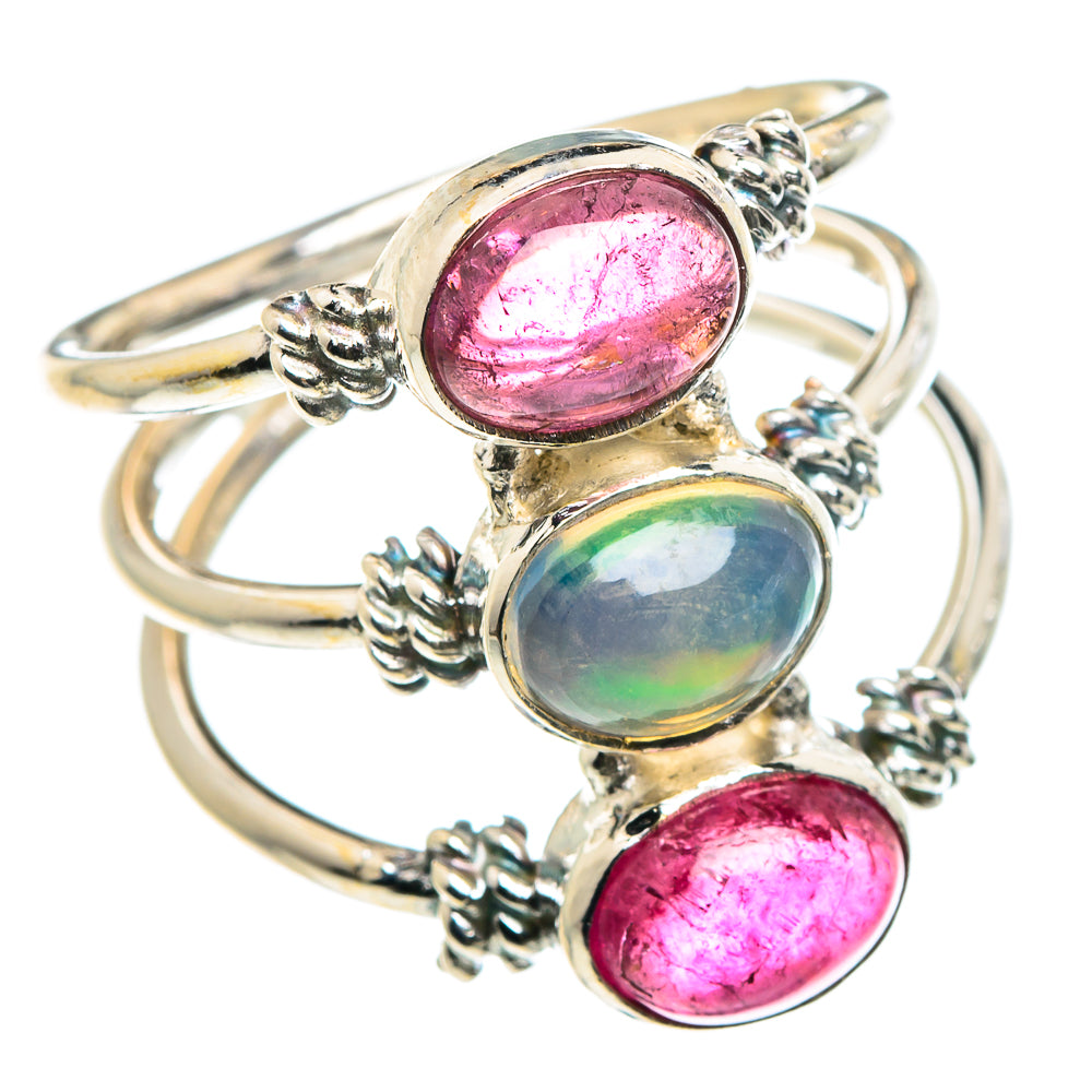 Ethiopian Opal, Pink Tourmaline Rings handcrafted by Anasilvercos - RING90429