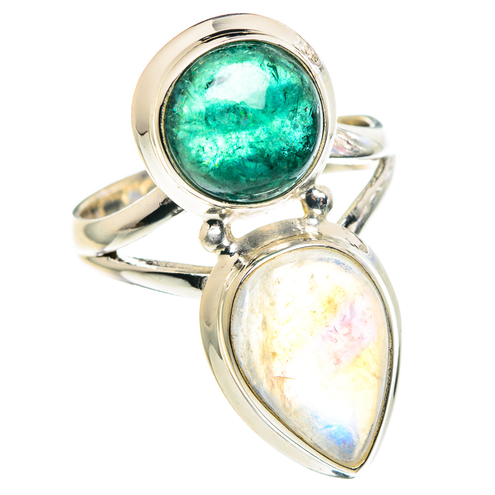 Rainbow Moonstone, Green Tourmaline Rings handcrafted by Anasilvercos - RING90461