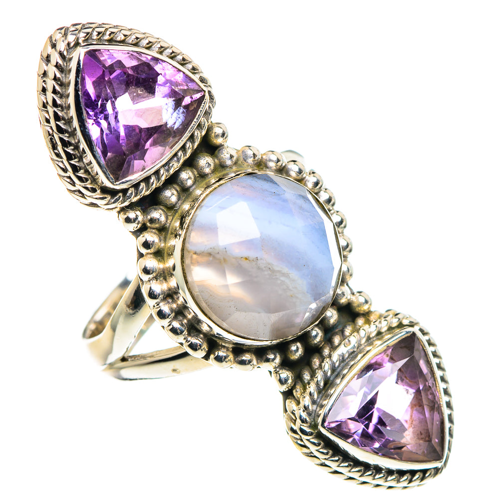 Blue Lace Agate, Amethyst Rings handcrafted by Anasilvercos - RING90521
