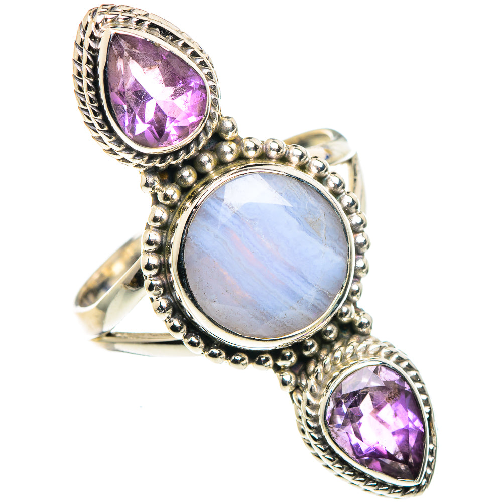 Blue Lace Agate, Amethyst Rings handcrafted by Anasilvercos - RING90612