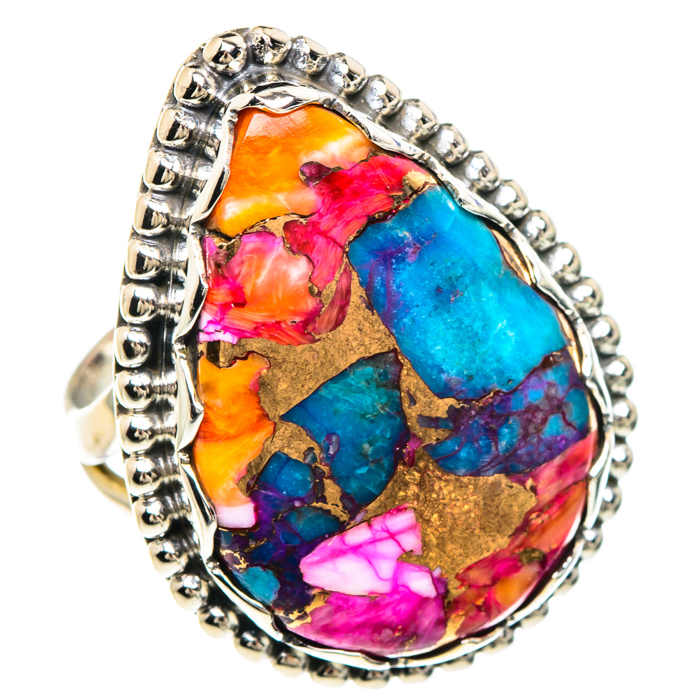 Kingman Pink Dahlia Turquoise Rings handcrafted by Anasilvercos - RING90898