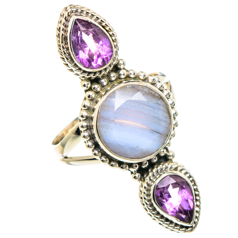Blue Lace Agate Rings handcrafted by Anasilvercos - RING90939