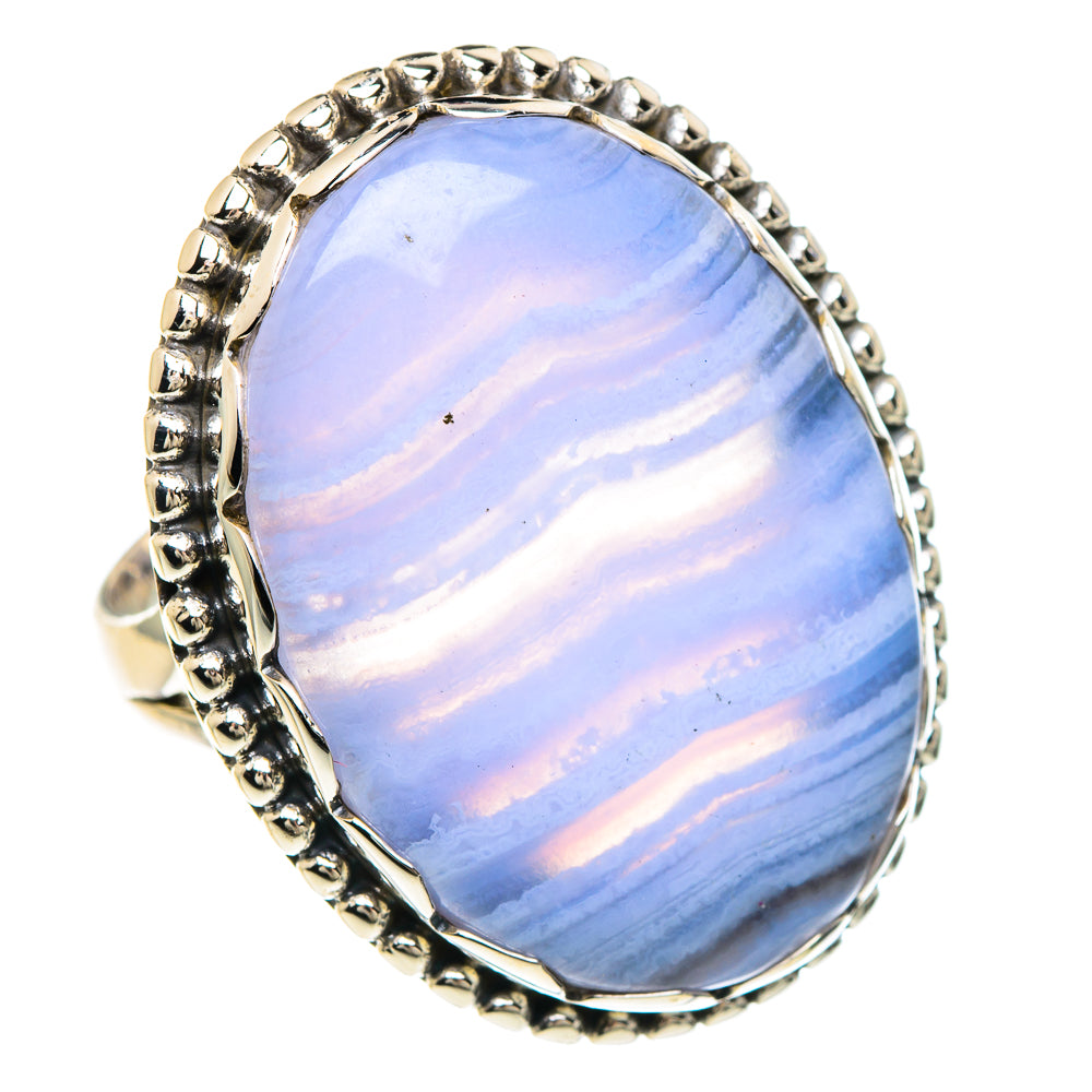 Blue Lace Agate Rings handcrafted by Anasilvercos - RING90946