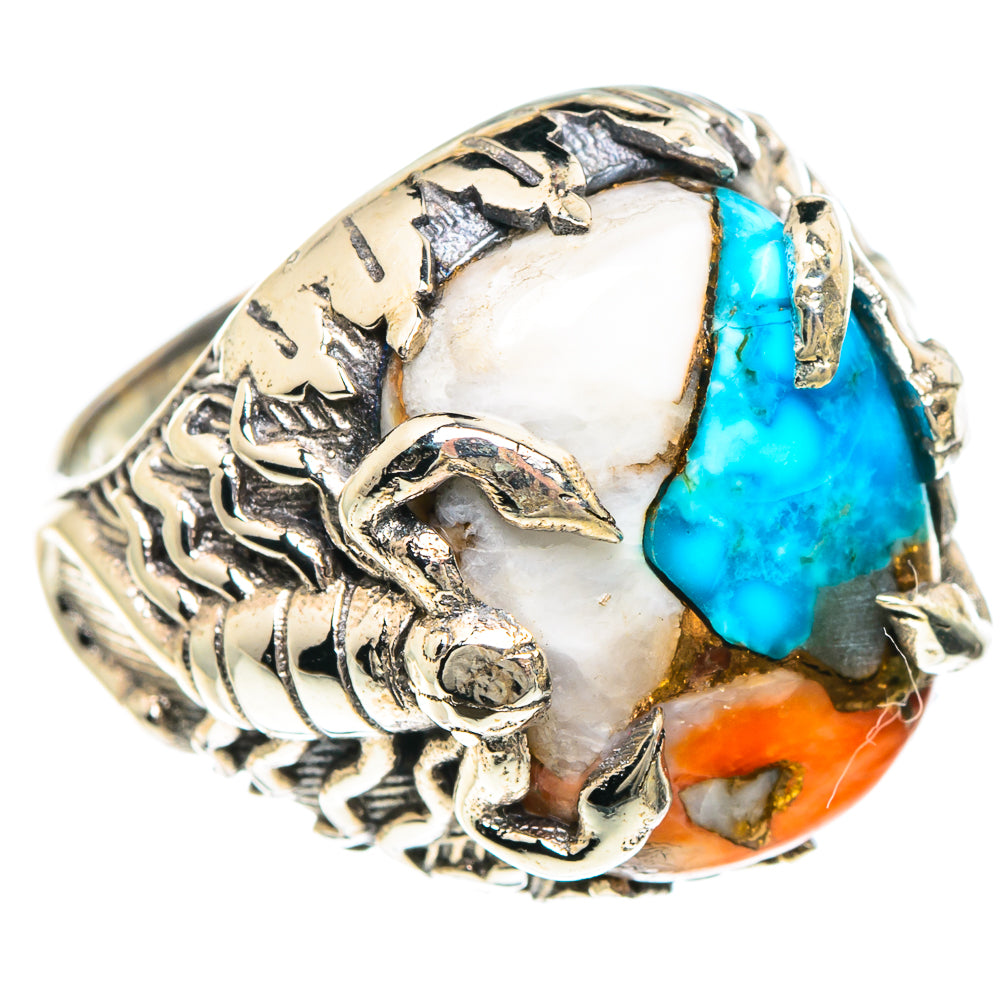 Blue Orange Copper Composite Turquoise Rings handcrafted by Anasilvercos - RING90949