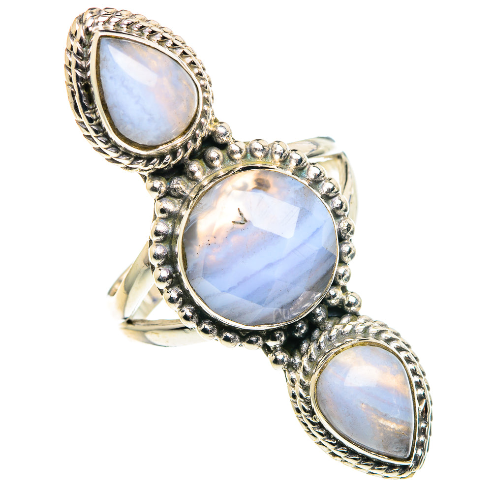 Blue Lace Agate Rings handcrafted by Anasilvercos - RING91135