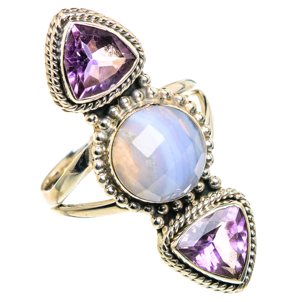Blue Lace Agate Rings handcrafted by Anasilvercos - RING91187