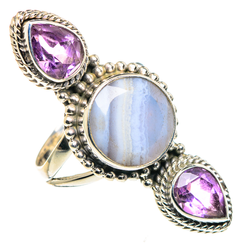 Blue Lace Agate Rings handcrafted by Anasilvercos - RING91228