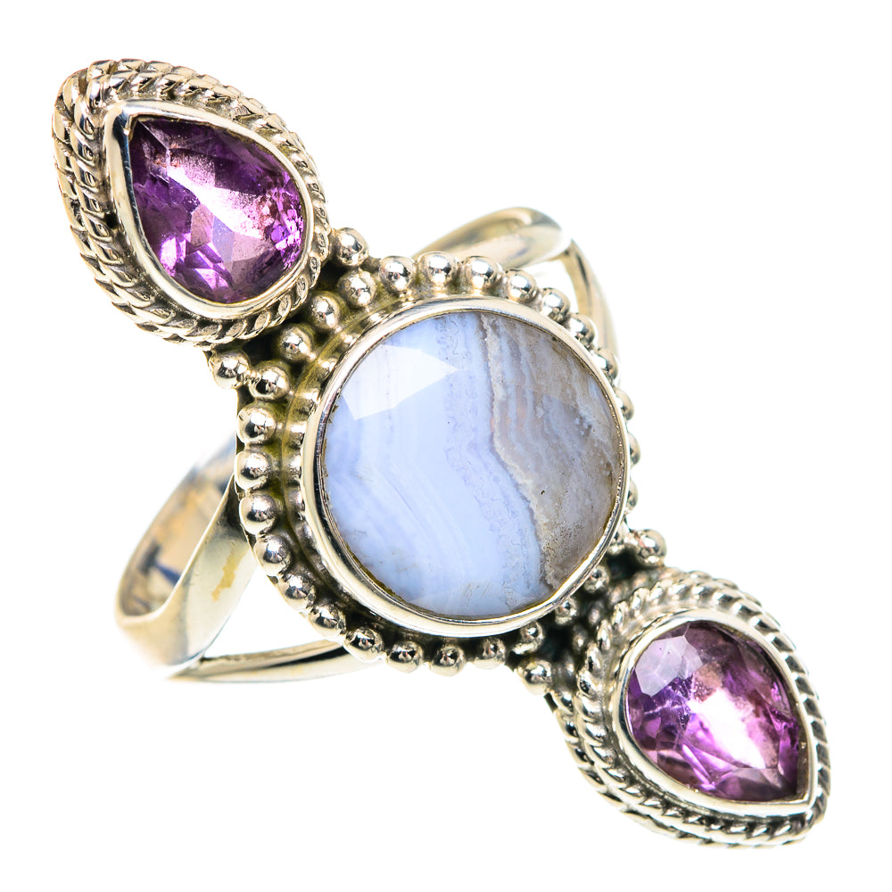 Blue Lace Agate Rings handcrafted by Anasilvercos - RING91637