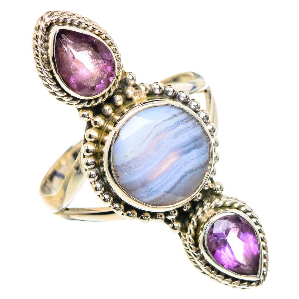 Blue Lace Agate Rings handcrafted by Anasilvercos - RING91675
