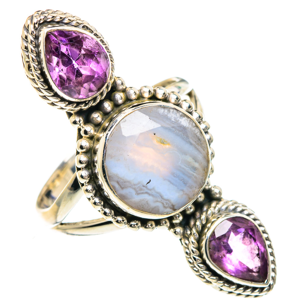 Blue Lace Agate Rings handcrafted by Anasilvercos - RING91726