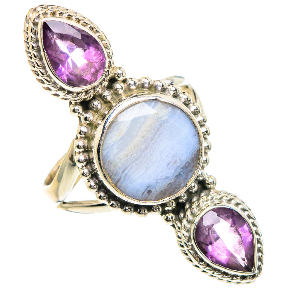 Blue Lace Agate Rings handcrafted by Anasilvercos - RING91762