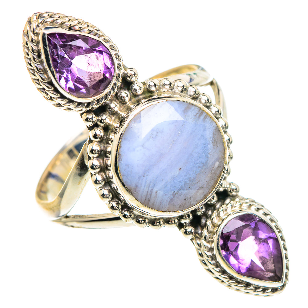 Blue Lace Agate Rings handcrafted by Anasilvercos - RING91775