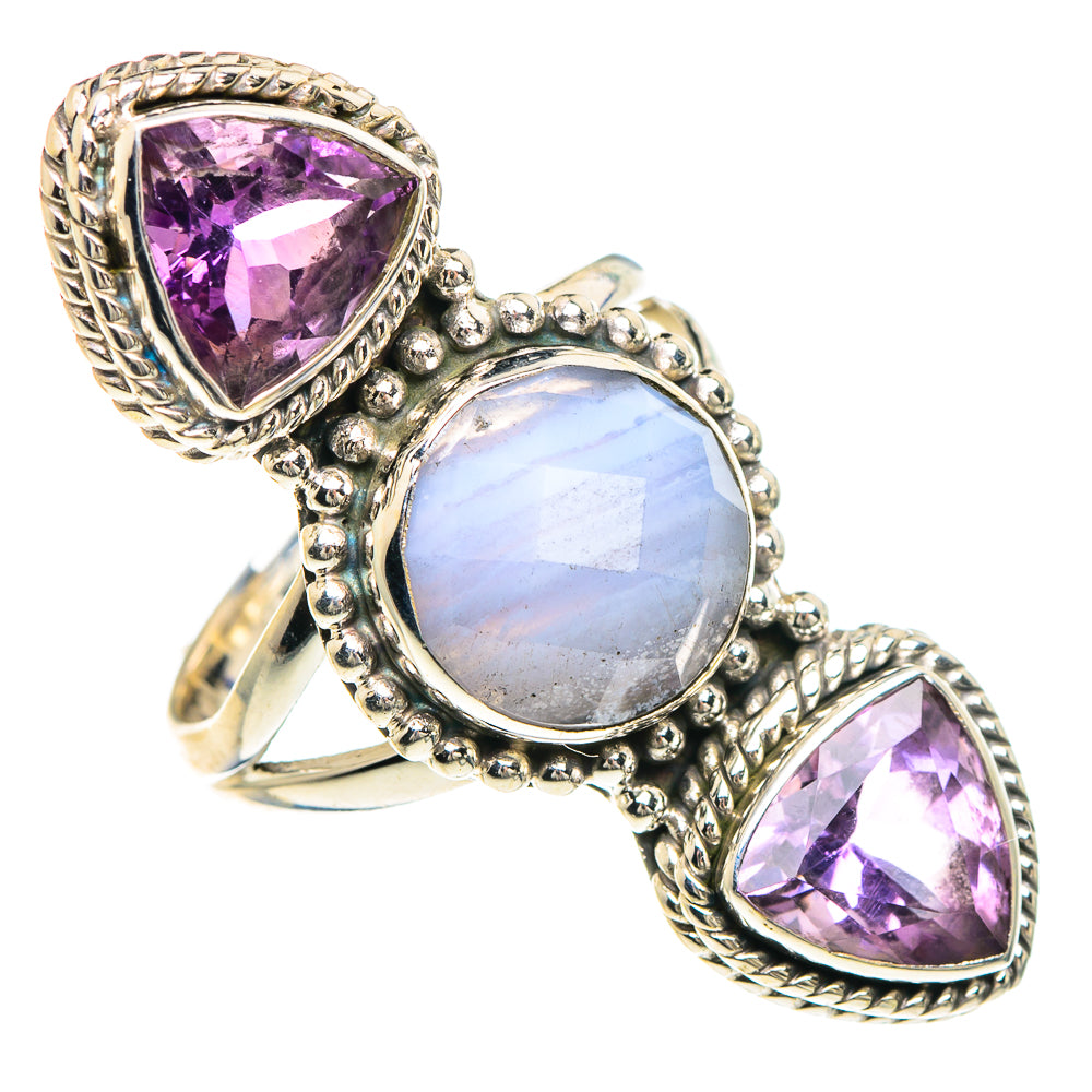Blue Lace Agate Rings handcrafted by Anasilvercos - RING91782