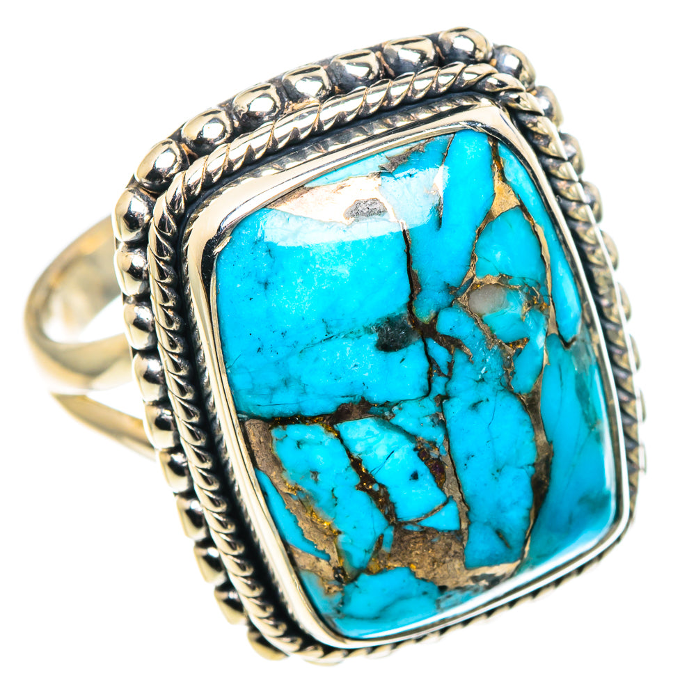 Blue Copper Composite Turquoise Rings handcrafted by Anasilvercos - RING91864