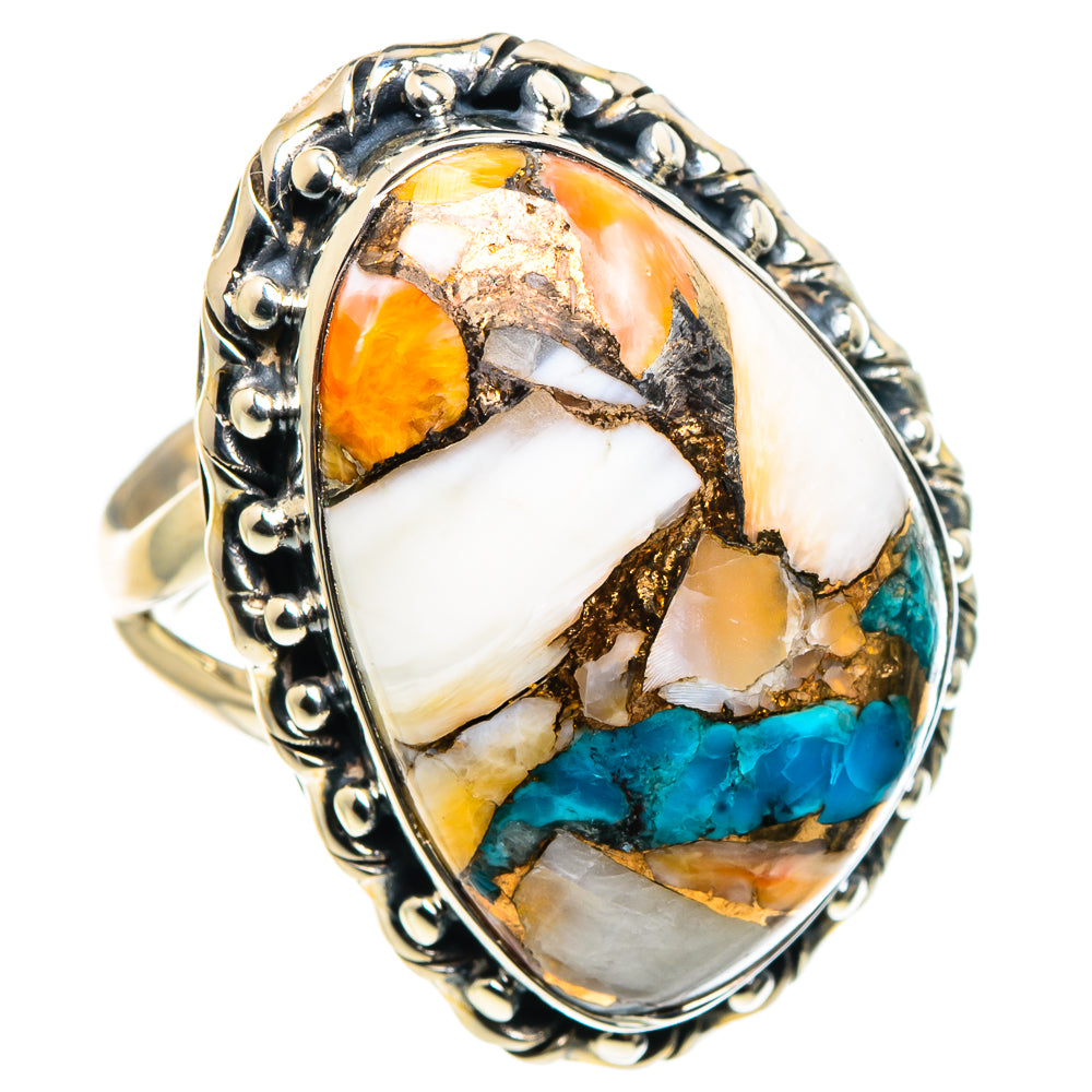 Orange Blue Copper Composite Turquoise Rings handcrafted by Anasilvercos - RING92006