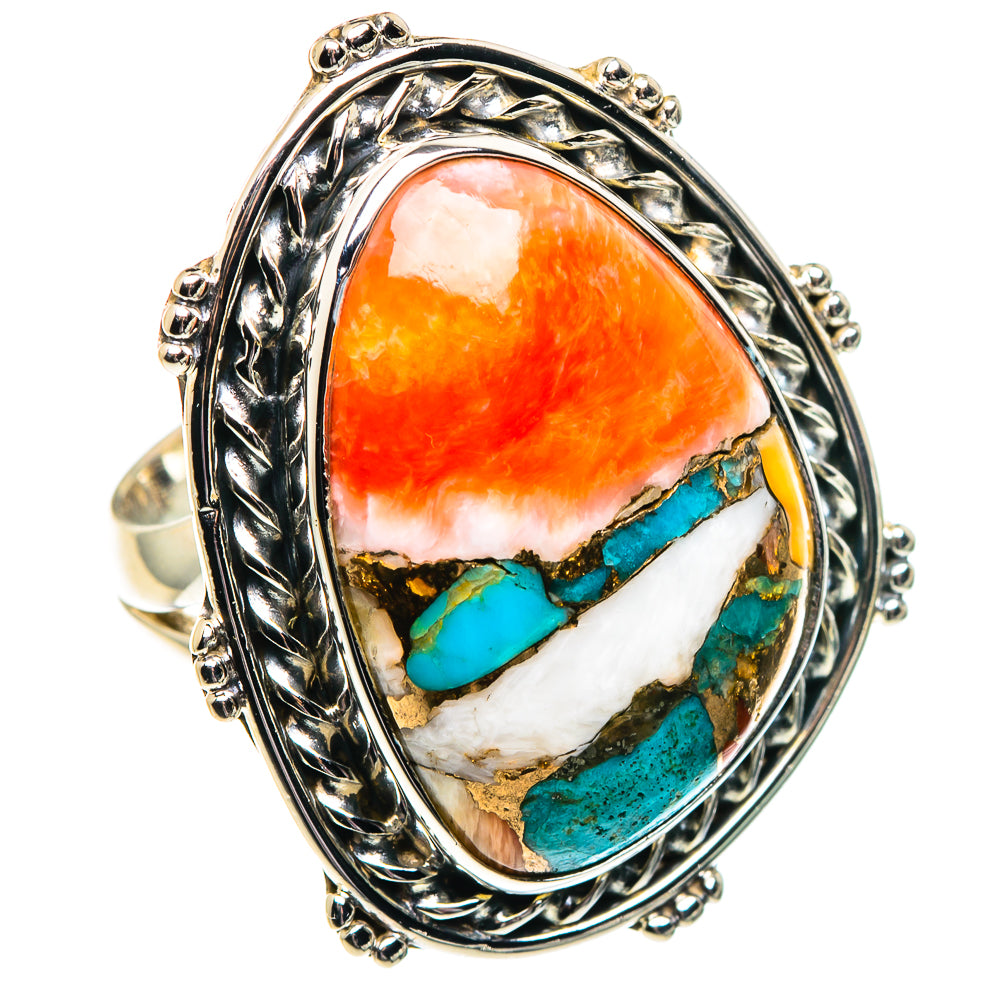 Orange Blue Copper Composite Turquoise Rings handcrafted by Anasilvercos - RING92038
