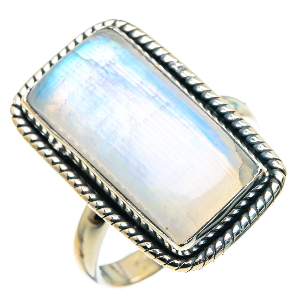 Rainbow Moonstone Rings handcrafted by Anasilvercos - RING92071