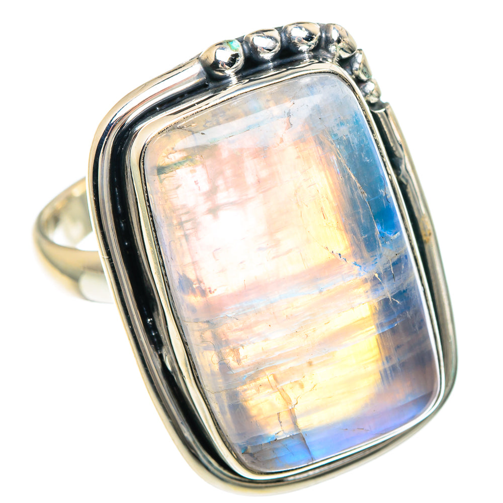 Rainbow Moonstone Rings handcrafted by Anasilvercos - RING92169