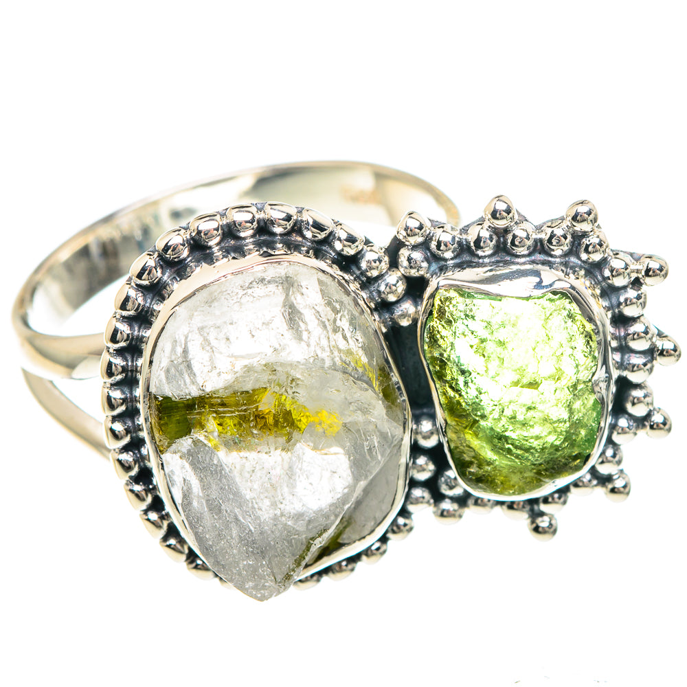 Green Tourmaline In Quartz Rings handcrafted by Anasilvercos - RING92200