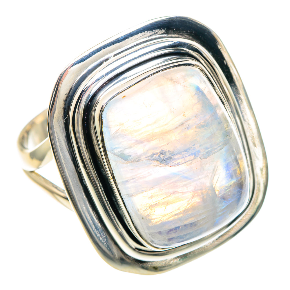 Rainbow Moonstone Rings handcrafted by Anasilvercos - RING92252