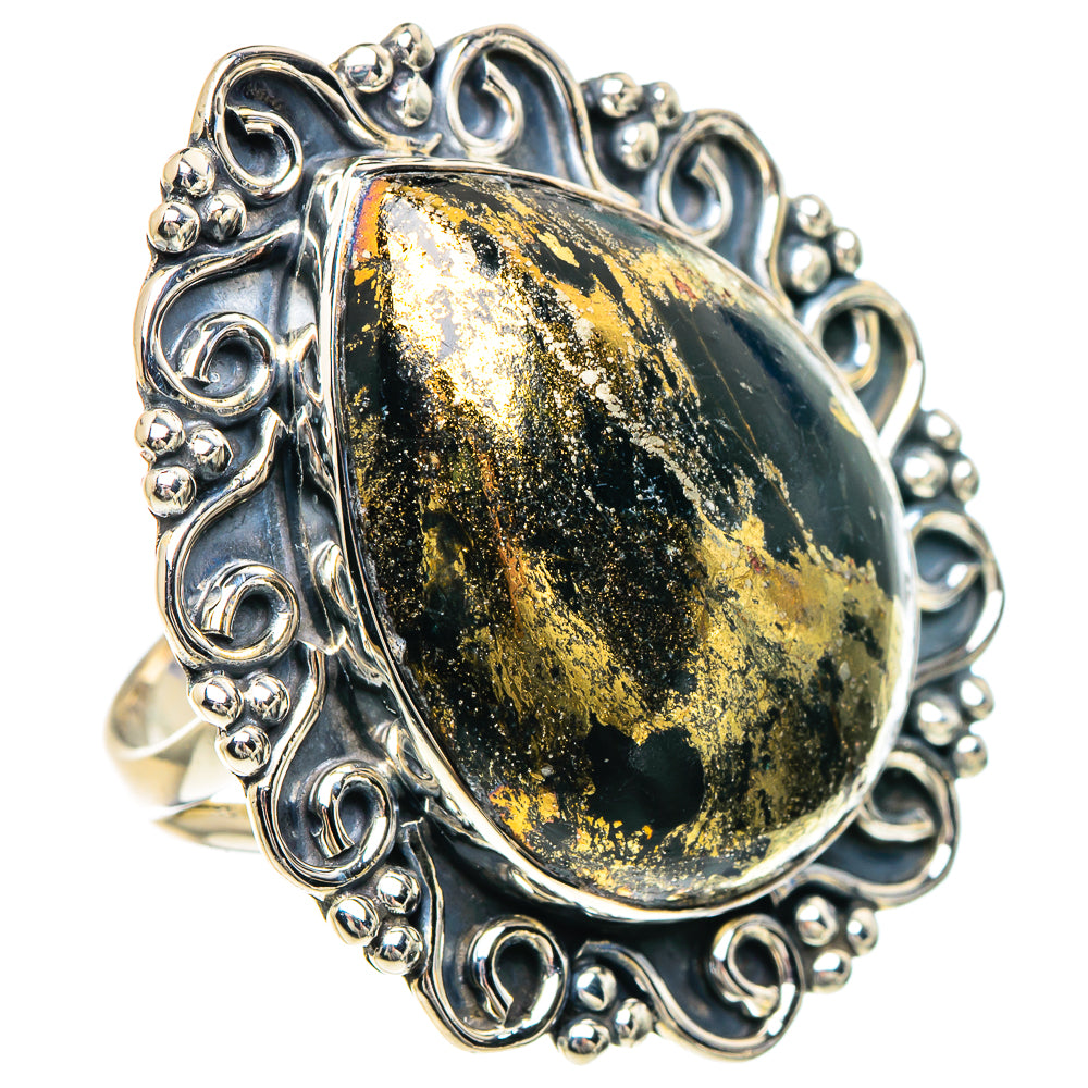 Pyrite In Black Onyx Rings handcrafted by Anasilvercos - RING92310