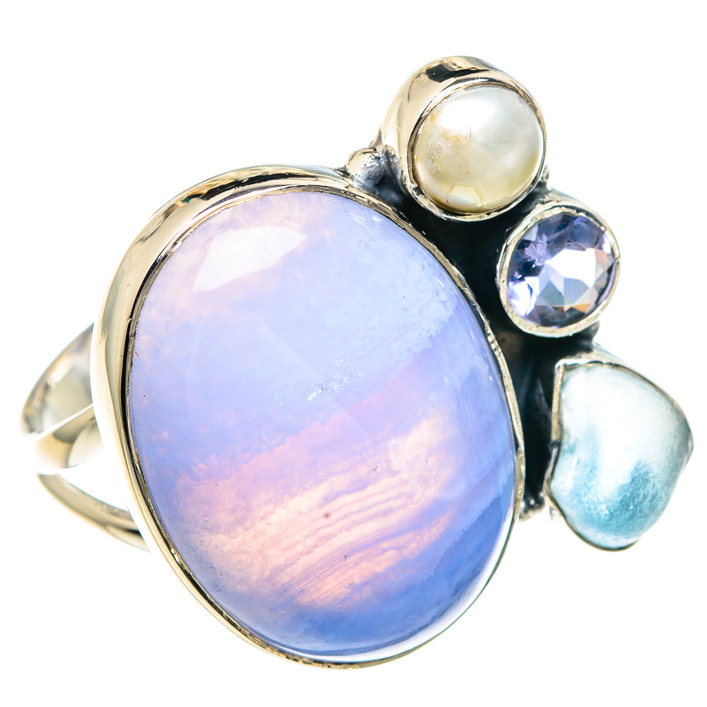 Blue Lace Agate Rings handcrafted by Anasilvercos - RING92315