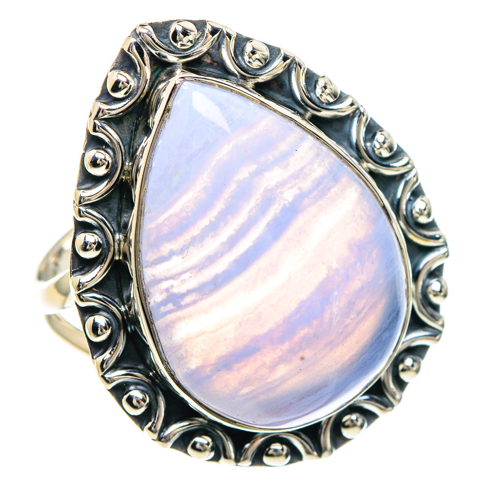 Blue Lace Agate Rings handcrafted by Anasilvercos - RING92316