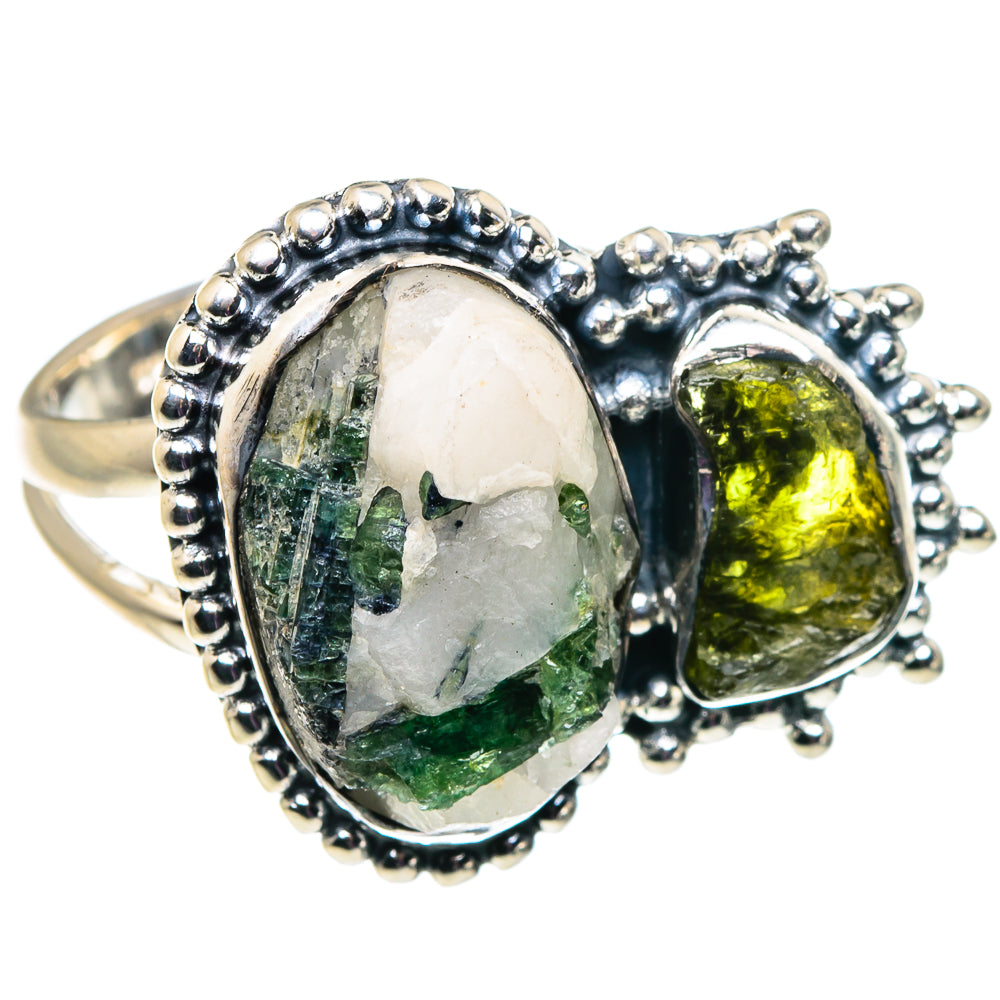 Green Tourmaline In Quartz Rings handcrafted by Anasilvercos - RING92428