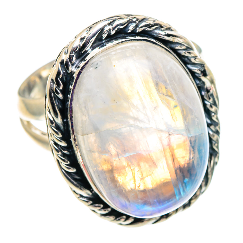 Rainbow Moonstone Rings handcrafted by Anasilvercos - RING92543