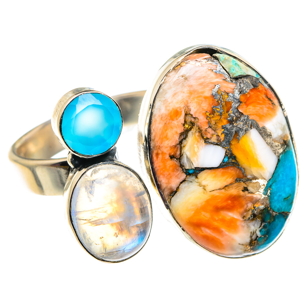 Orange Blue Copper Composite Turquoise Rings handcrafted by Anasilvercos - RING92620