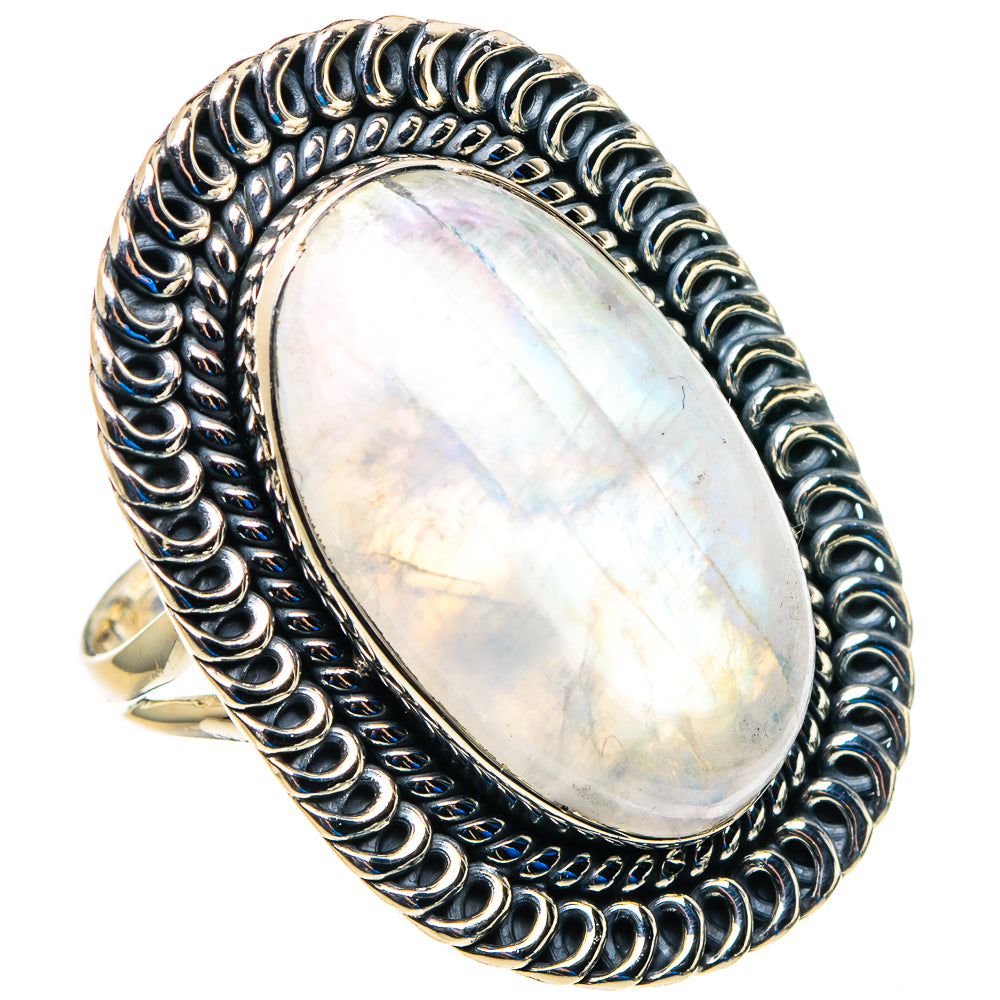 Rainbow Moonstone Rings handcrafted by Anasilvercos - RING92981
