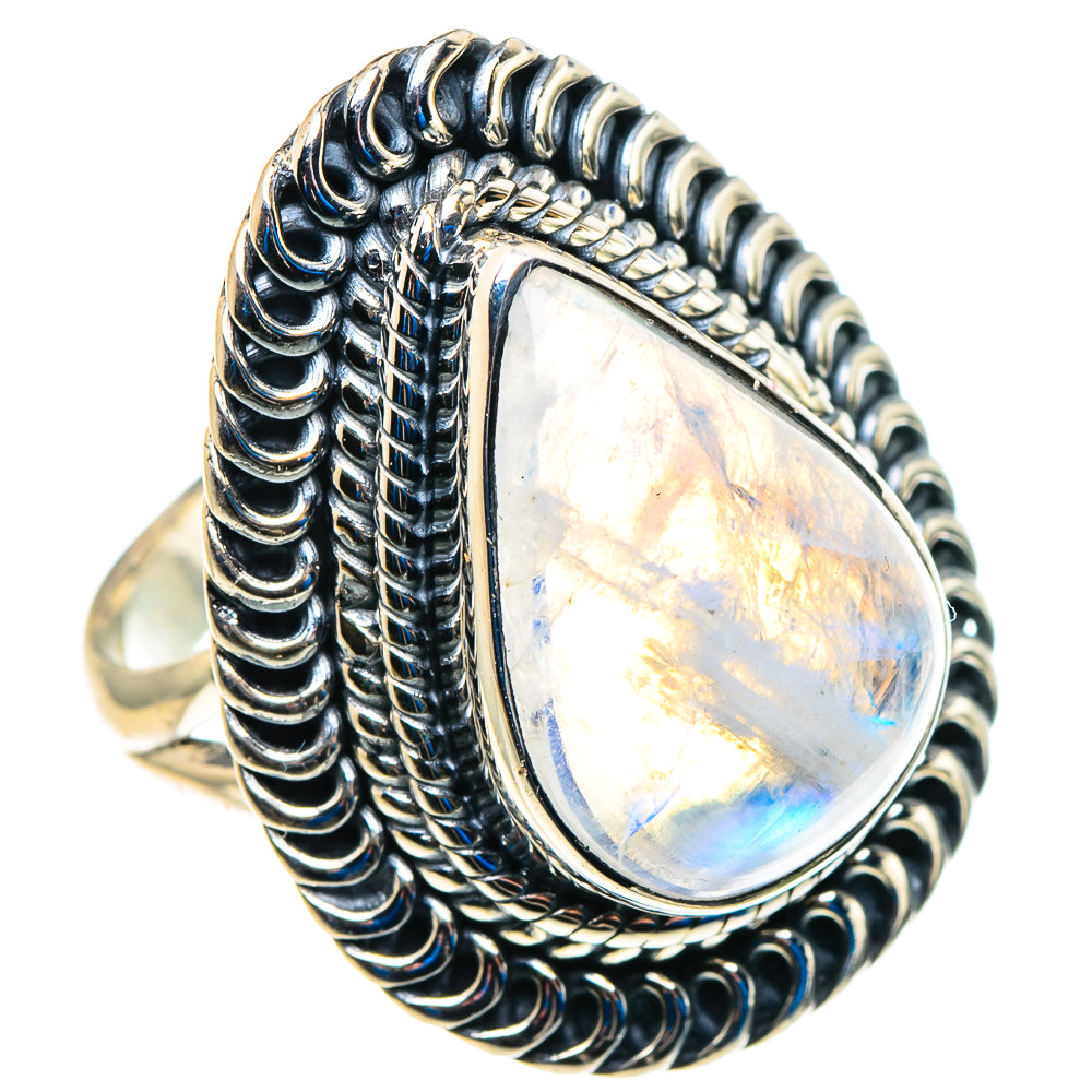 Rainbow Moonstone Rings handcrafted by Anasilvercos - RING92982