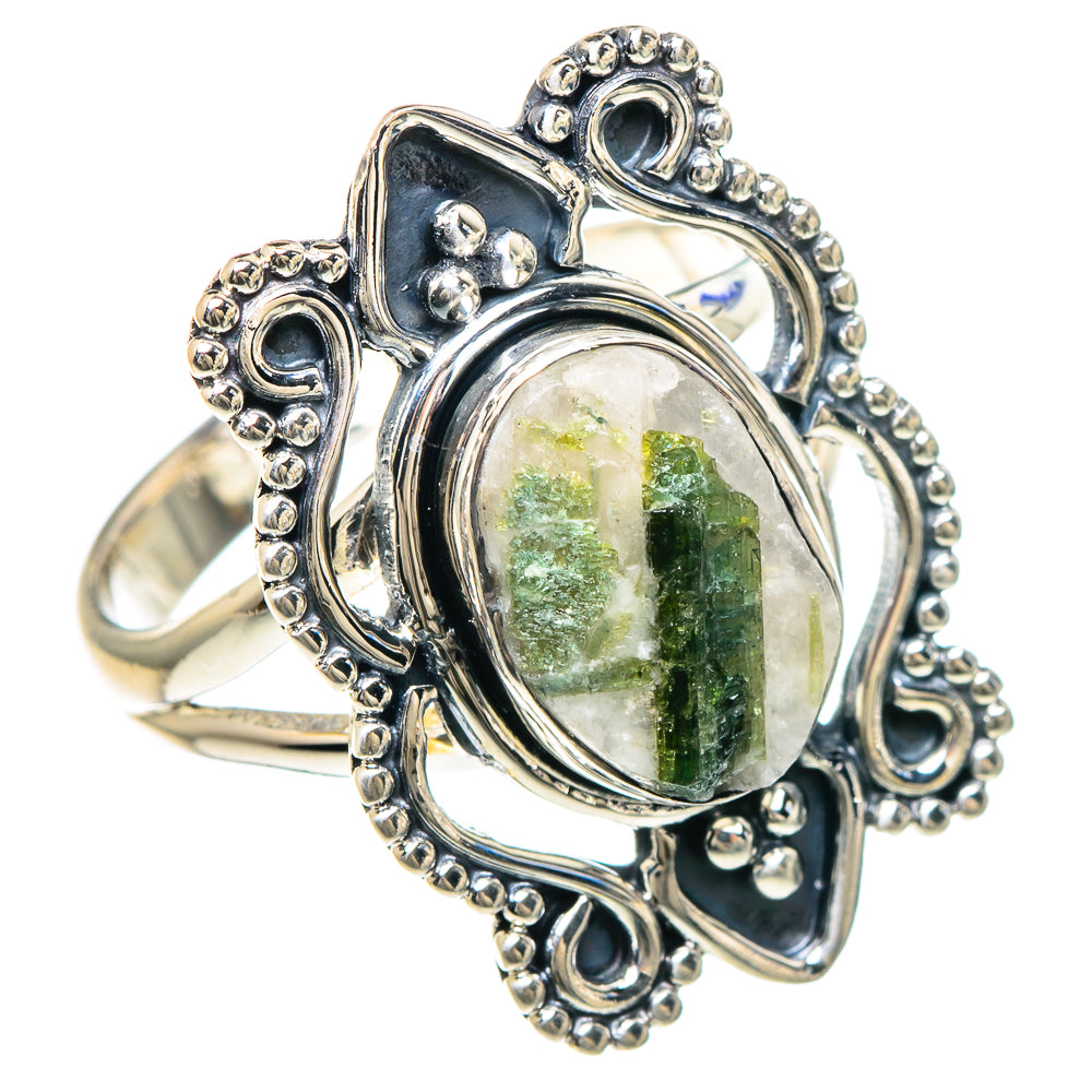 Green Tourmaline In Quartz Rings handcrafted by Anasilvercos - RING93026
