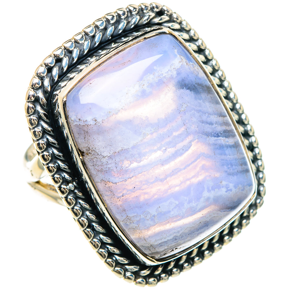Blue Lace Agate Rings handcrafted by Anasilvercos - RING93233