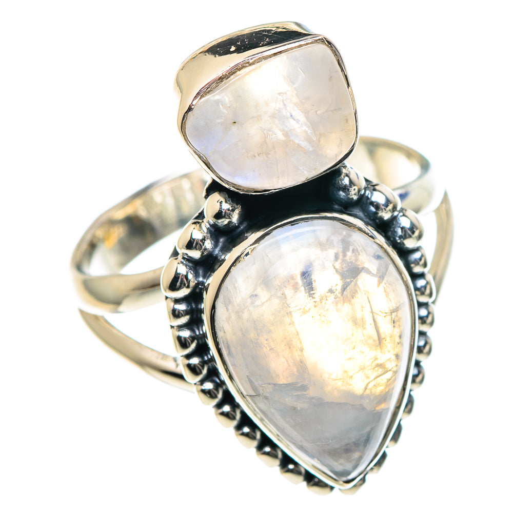 Rainbow Moonstone Rings handcrafted by Anasilvercos - RING93337
