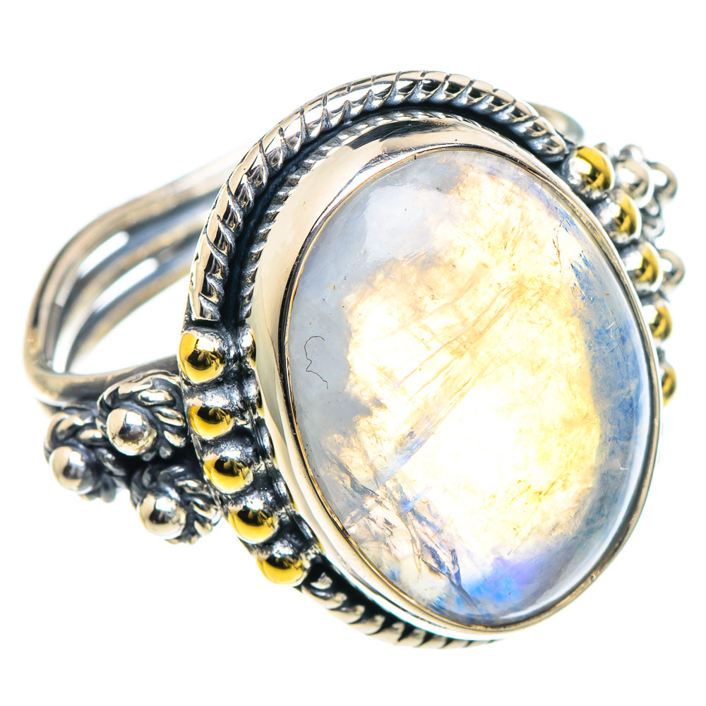 Rainbow Moonstone Rings handcrafted by Anasilvercos - RING93411