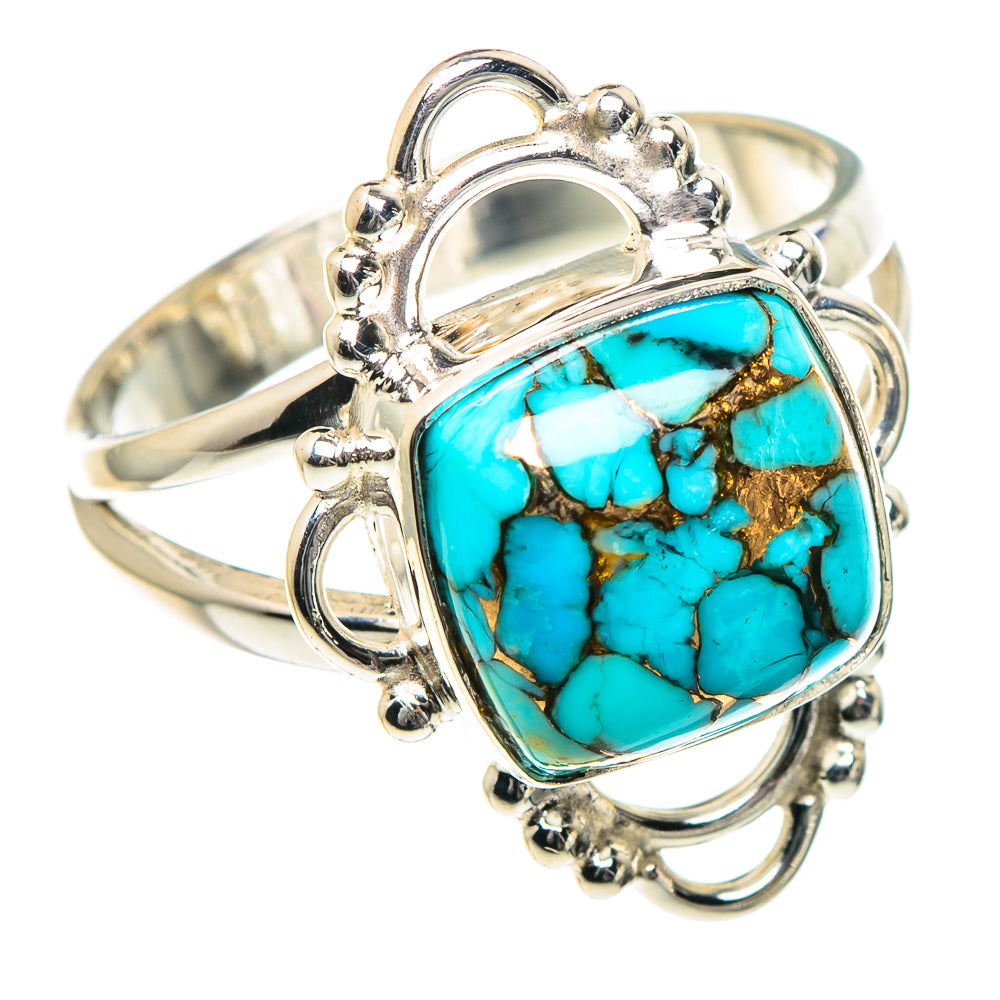 Blue Copper Composite Turquoise Rings handcrafted by Anasilvercos - RING93430