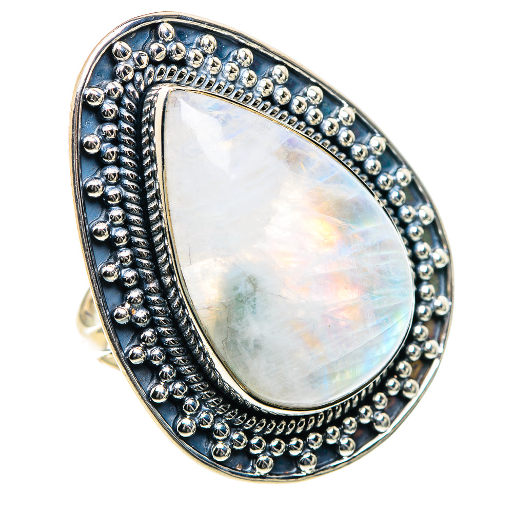 Rainbow Moonstone Rings handcrafted by Anasilvercos - RING93468