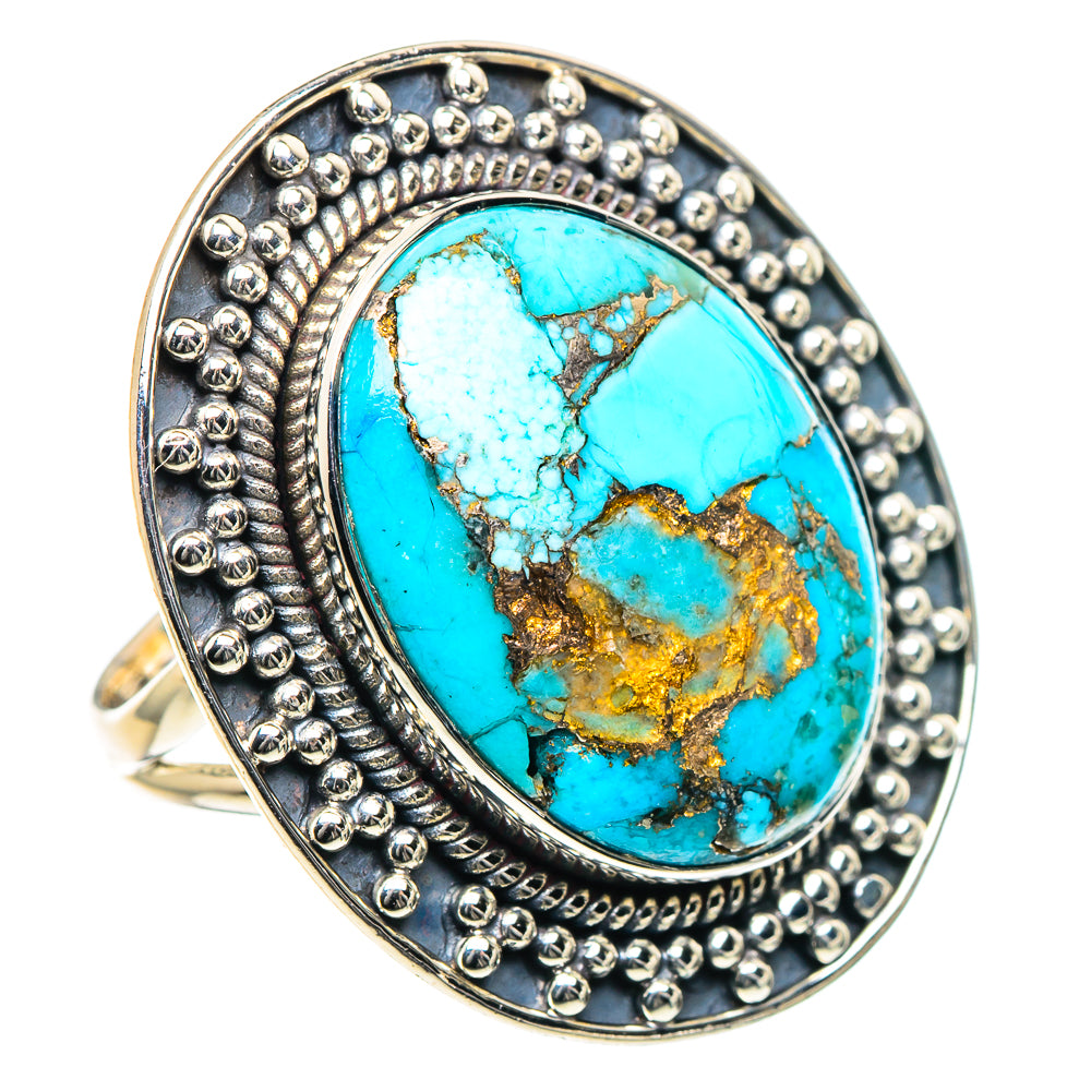 Blue Copper Composite Turquoise Rings handcrafted by Anasilvercos - RING93475