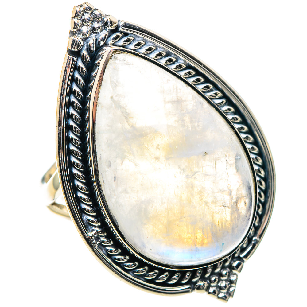 Rainbow Moonstone Rings handcrafted by Anasilvercos - RING93536