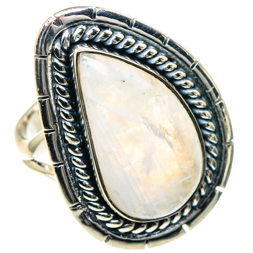 Rainbow Moonstone Rings handcrafted by Anasilvercos - RING93556