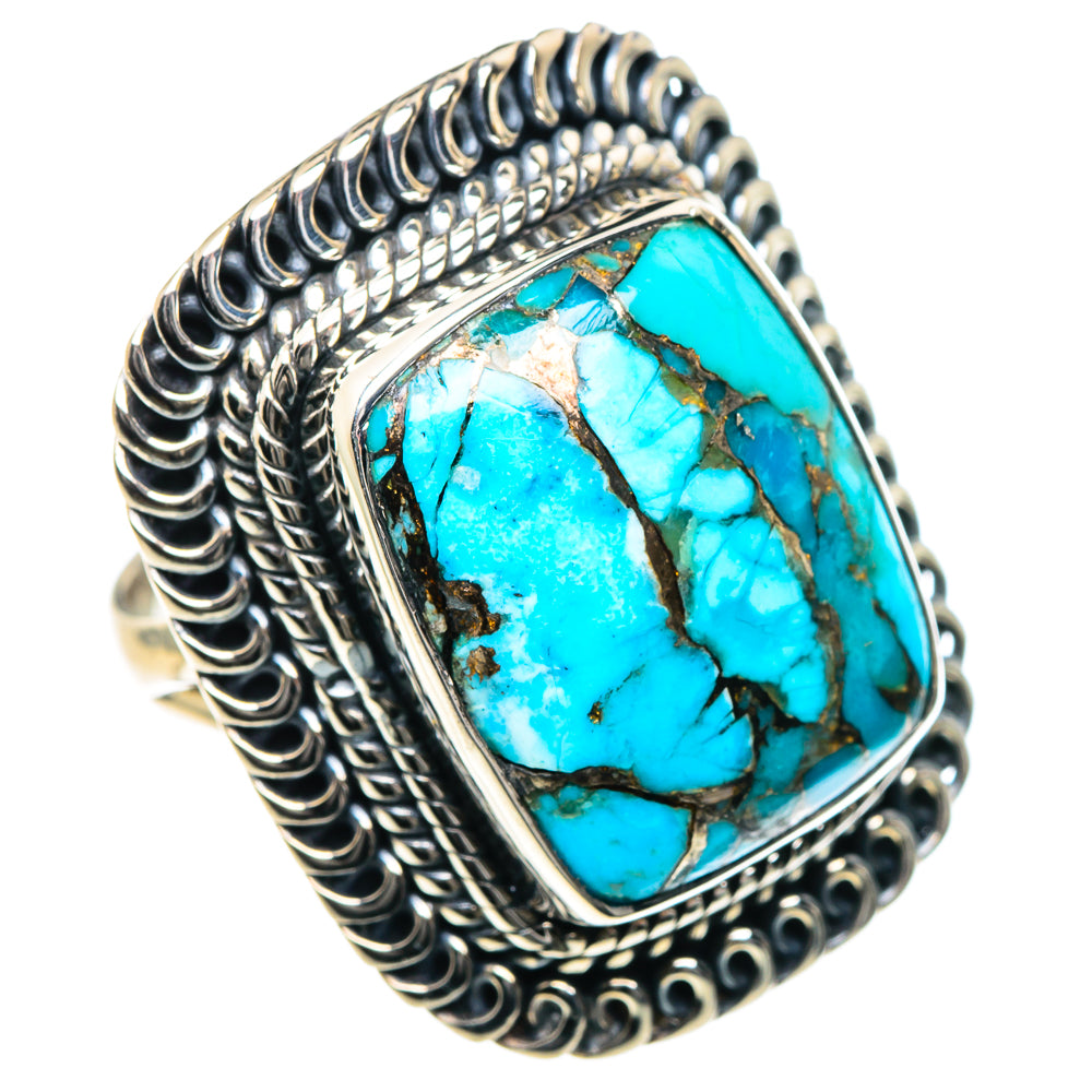 Blue Copper Composite Turquoise Rings handcrafted by Anasilvercos - RING93590